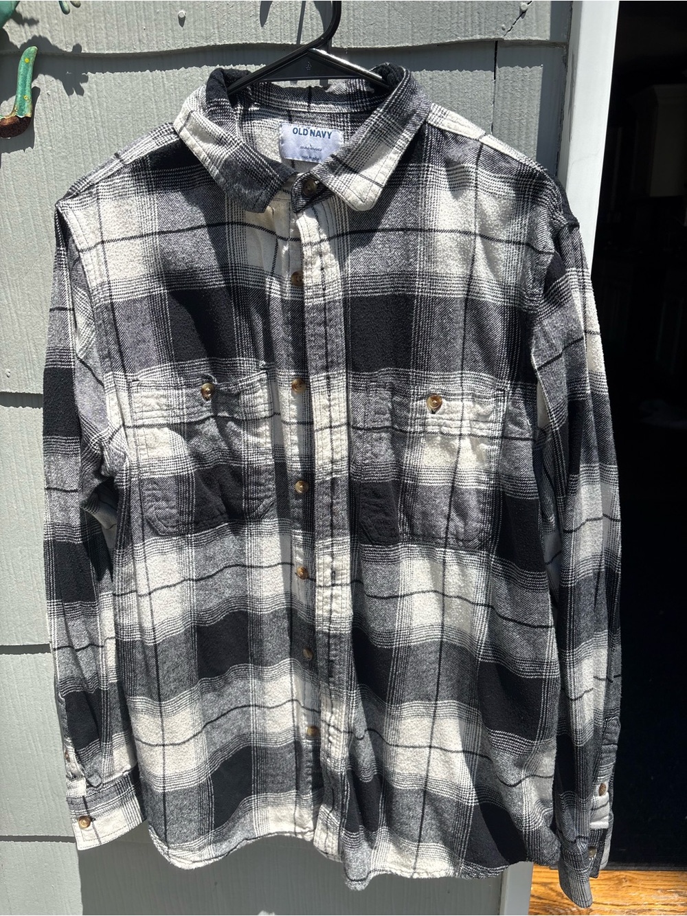 Old Navy Men's Black & White Plaid Button-Down Shirt